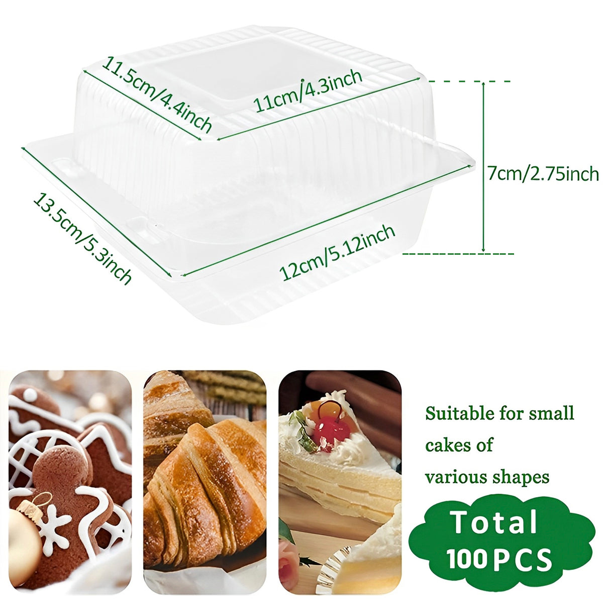 Clear reusable triangle containers for small cakes and slices, packaged in a set of 100 pieces.