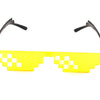 Yellow pixel mosaic sunglasses with black frames and UV400 protection