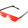 Red and white checkered pixel mosaic sunglasses with black frames