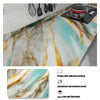 Marble pattern self-adhesive backsplash panel featuring white and gold veining on a light blue background