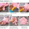 Instructions showing methods to inflate and deflate a pink heart-shaped foil balloon