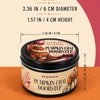 A black tin of Pumpkin Chai Doorstep candle with dimensions 2.36 in diameter and 1.57 in height.