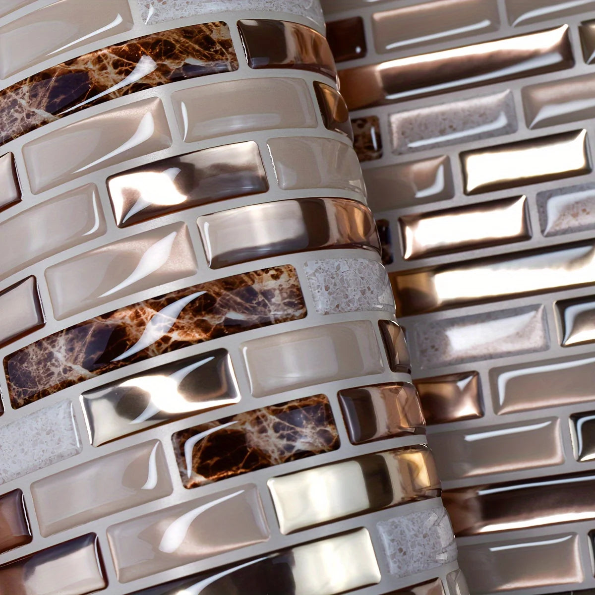 Gold Mosaic Self-Adhesive Wall Tiles for Kitchen and Bathroom