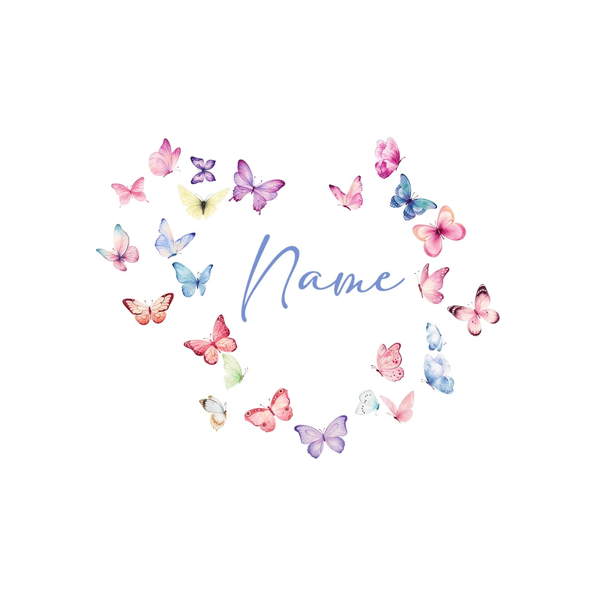 Watercolor butterflies forming a heart shape around the word Name
