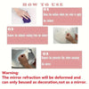 Instructions for applying self-adhesive acrylic mirror wall stickers, showing steps to clean the surface and mount the mirror