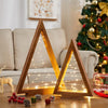 Set of 2 Wooden Tabletop Christmas Trees with Warm White Lights