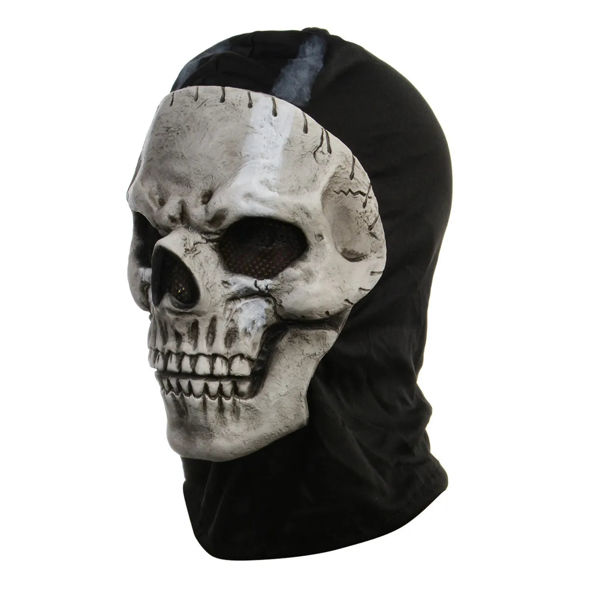 Mascarilla táctica negra de silicona con diseño de calavera desgastada.