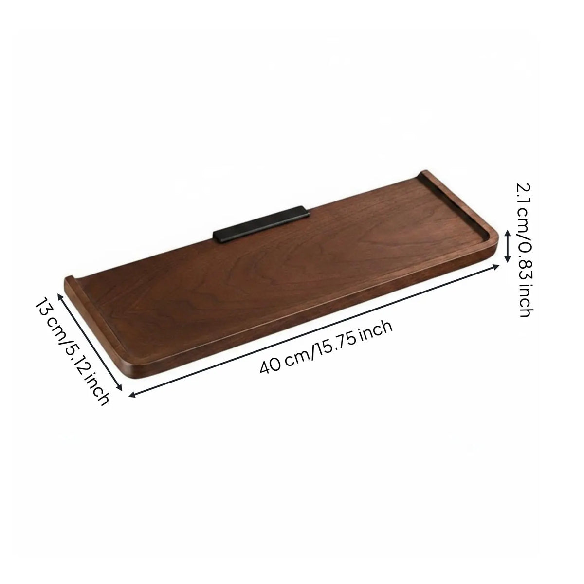 A rectangular dark brown wooden floating shelf with a black hidden bracket, measuring 40 cm long and 2.1 cm deep.
