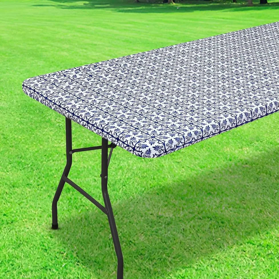 Elastic Fitted Rectangle Tablecloth – Waterproof Vinyl Cover for Indoor & Outdoor Use