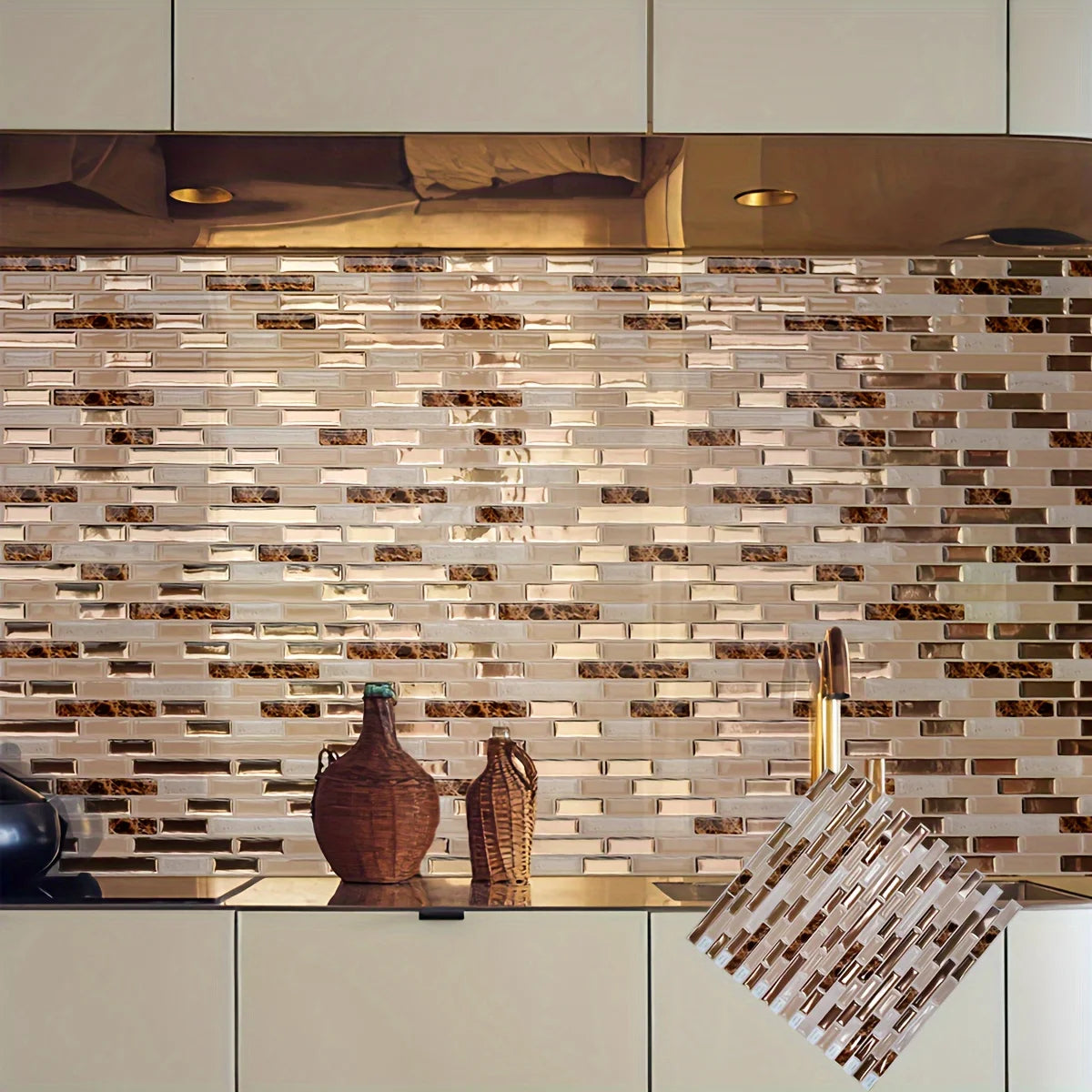 Gold Mosaic Self-Adhesive Wall Tiles for Kitchen and Bathroom
