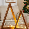 Set of 2 Wooden Tabletop Christmas Trees with Warm White Lights