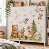 A white cabinet featuring watercolor woodland forest animal decals of a bear, deer, and other forest creatures.