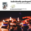 Individual packaging of 34 candle color dye blocks for various waxes, displayed alongside lit candles.