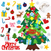 Árbol de Navidad festivo decorado con diversos adornos de fieltro como estrellas, regalos, campanitas y figuras navideñas.