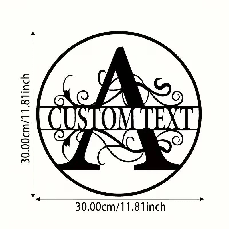 A black letter A design for a custom text metal name sign with decorative swirls.