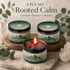A set of three Evoduck candles for Grounding, Balance, and Restore featuring Vetiver and Cedarwood scents.