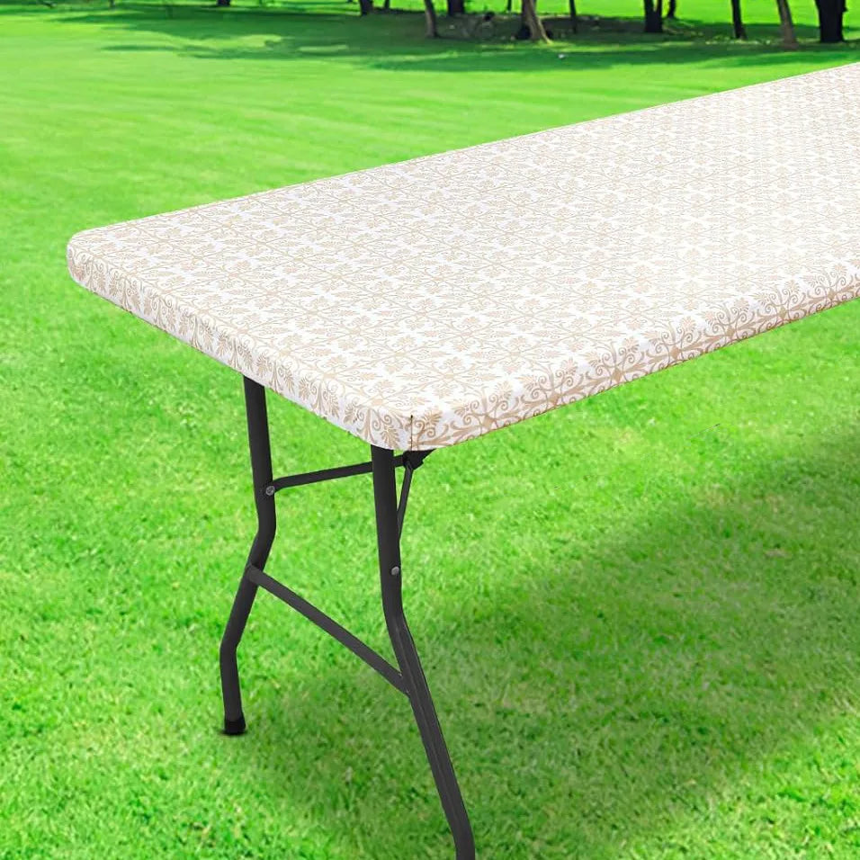 Elastic Fitted Rectangle Tablecloth – Waterproof Vinyl Cover for Indoor & Outdoor Use