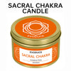 A jar of Evoduck Sacral Chakra candle with an orange label and gold lid.