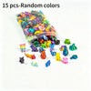 A pile of 15 random colored mini animal figurines for desk and shelf decor.