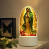 Acrylic LED night light of Our Lady of Guadalupe with a green mantle and gold dress