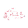 Watercolor pink butterflies and elegant script spelling the word Name on a white background