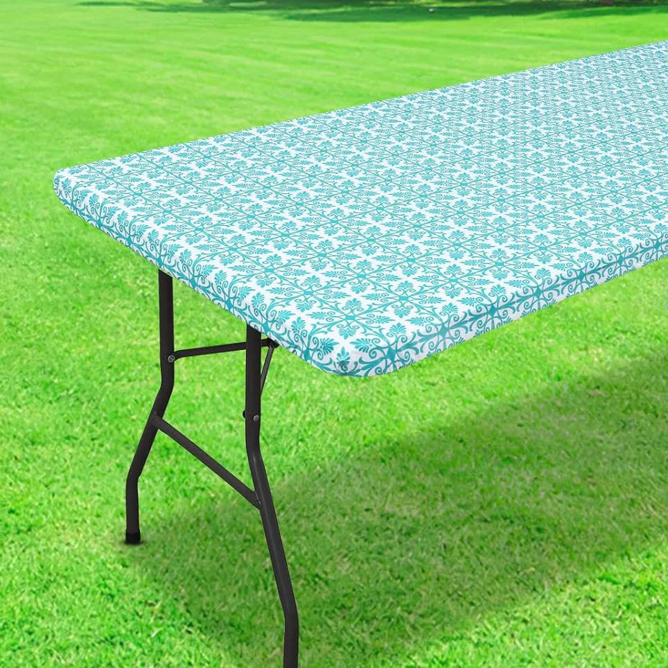 Elastic Fitted Rectangle Tablecloth – Waterproof Vinyl Cover for Indoor & Outdoor Use