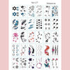 A sheet of 30 waterproof temporary body art stickers featuring various floral, geometric, and nature-inspired designs.