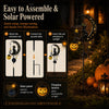 Instructions show how to assemble a Halloween solar garden stake light featuring a black cat, moon, and pumpkin lantern.
