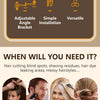 A 3-way adjustable wall mounted hair cutting mirror with LED light showing various uses for hair styling and grooming.