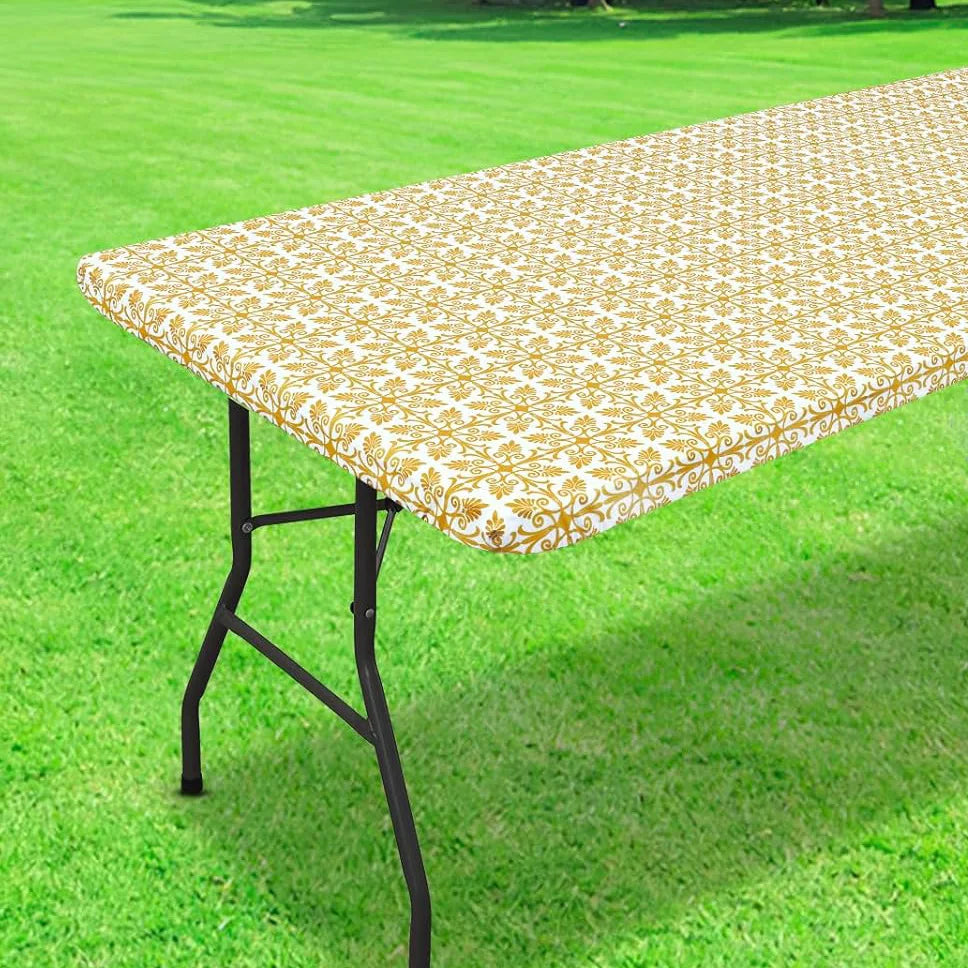 Elastic Fitted Rectangle Tablecloth – Waterproof Vinyl Cover for Indoor & Outdoor Use