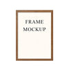 Mockup of a wooden photo frame with the text FRAME MOCKUP printed inside.
