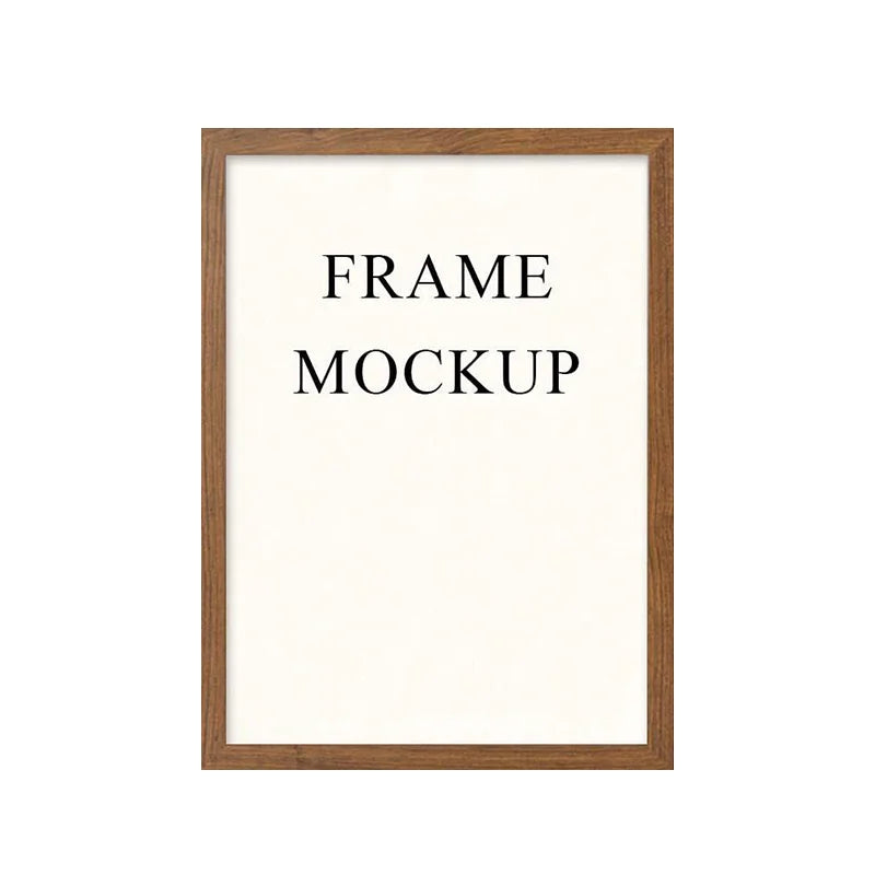 Mockup of a wooden photo frame with the text FRAME MOCKUP printed inside.