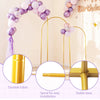 Adjustable metal arch backdrop kit with purple and pink balloons, durable tubes, spiral for easy installation, and stable bas