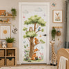 Watercolor woodland forest animal wall decals featuring various forest animals like a fox, deer, and owl on a white door.