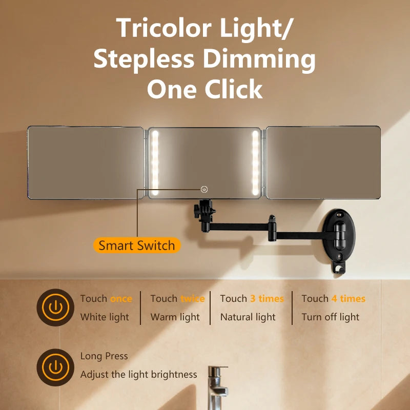 Wall mounted multicolor light mirror with a smart switch for dimming