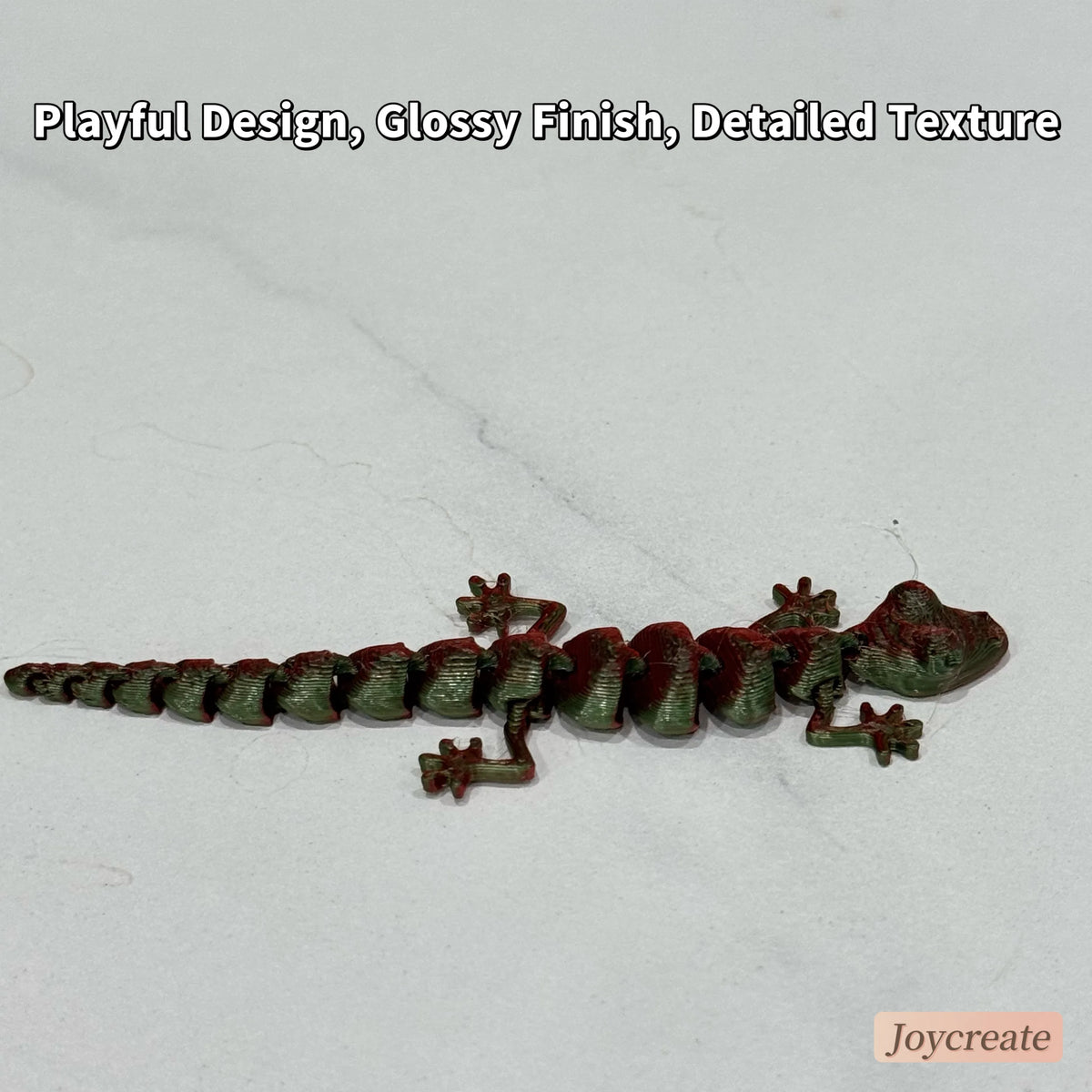 A line of small, detailed, green lizard figurines with a glossy finish displayed on a white background.