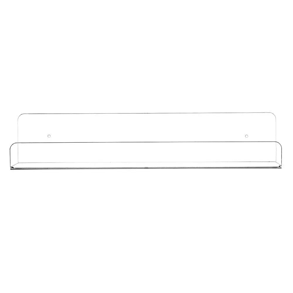 Clear acrylic floating shelf designed for displaying books and items.