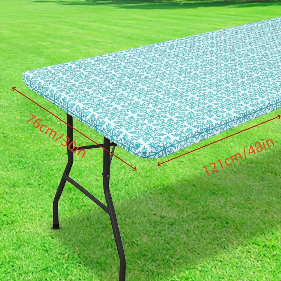 Elastic Fitted Rectangle Tablecloth – Waterproof Vinyl Cover for Indoor & Outdoor Use