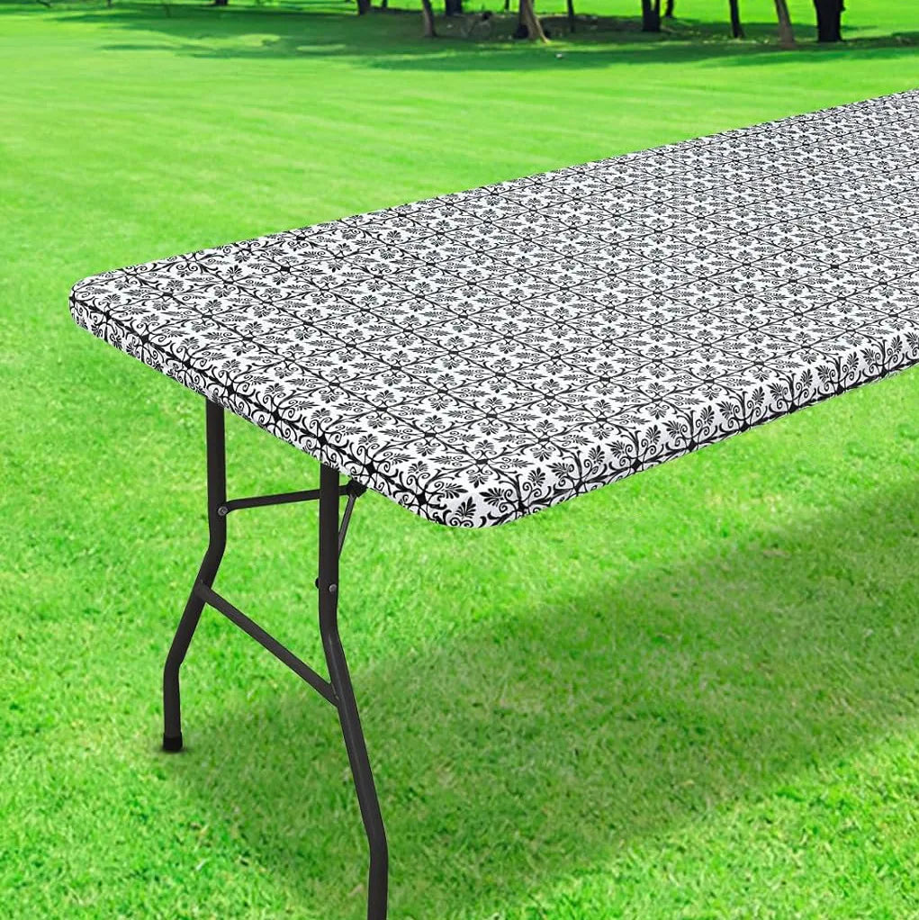 Elastic Fitted Rectangle Tablecloth – Waterproof Vinyl Cover for Indoor & Outdoor Use