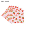 A collection of pink and red strawberry-themed napkins arranged in a fan shape.