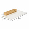 A wooden floating wall shelf with a hidden bracket, displaying a rectangular piece of clear glass.