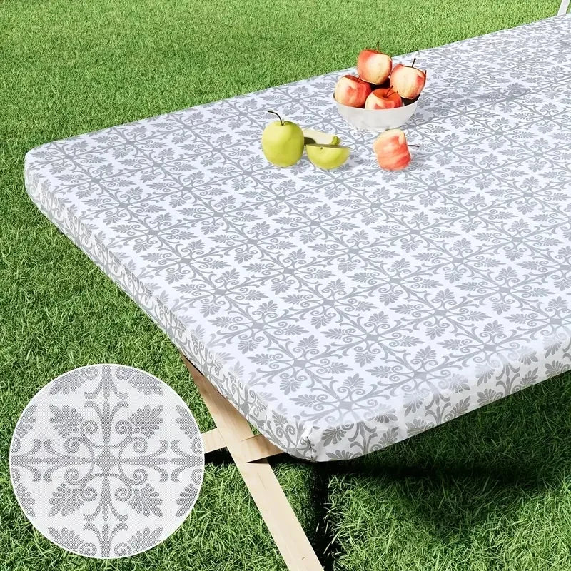 Elastic Fitted Rectangle Tablecloth – Waterproof Vinyl Cover for Indoor & Outdoor Use