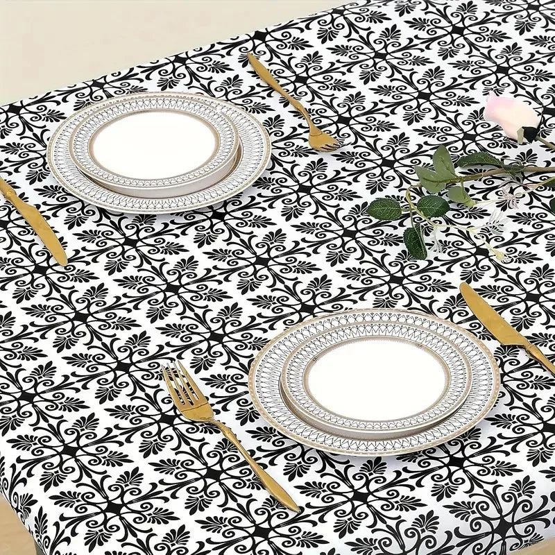 Elastic Fitted Rectangle Tablecloth – Waterproof Vinyl Cover for Indoor & Outdoor Use