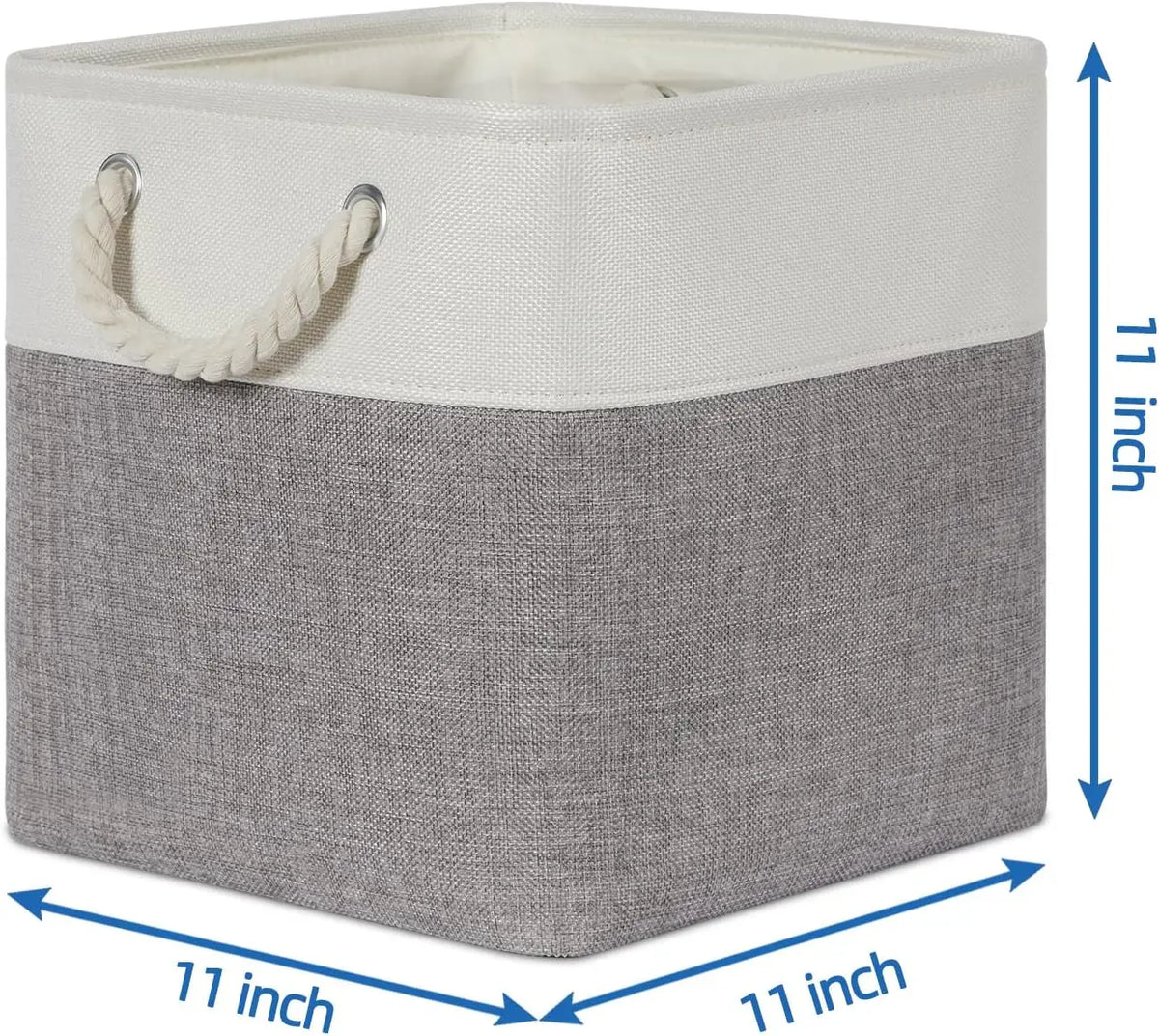 A set of four fabric storage cubes with metal frames, featuring a light cream top and a gray bottom.