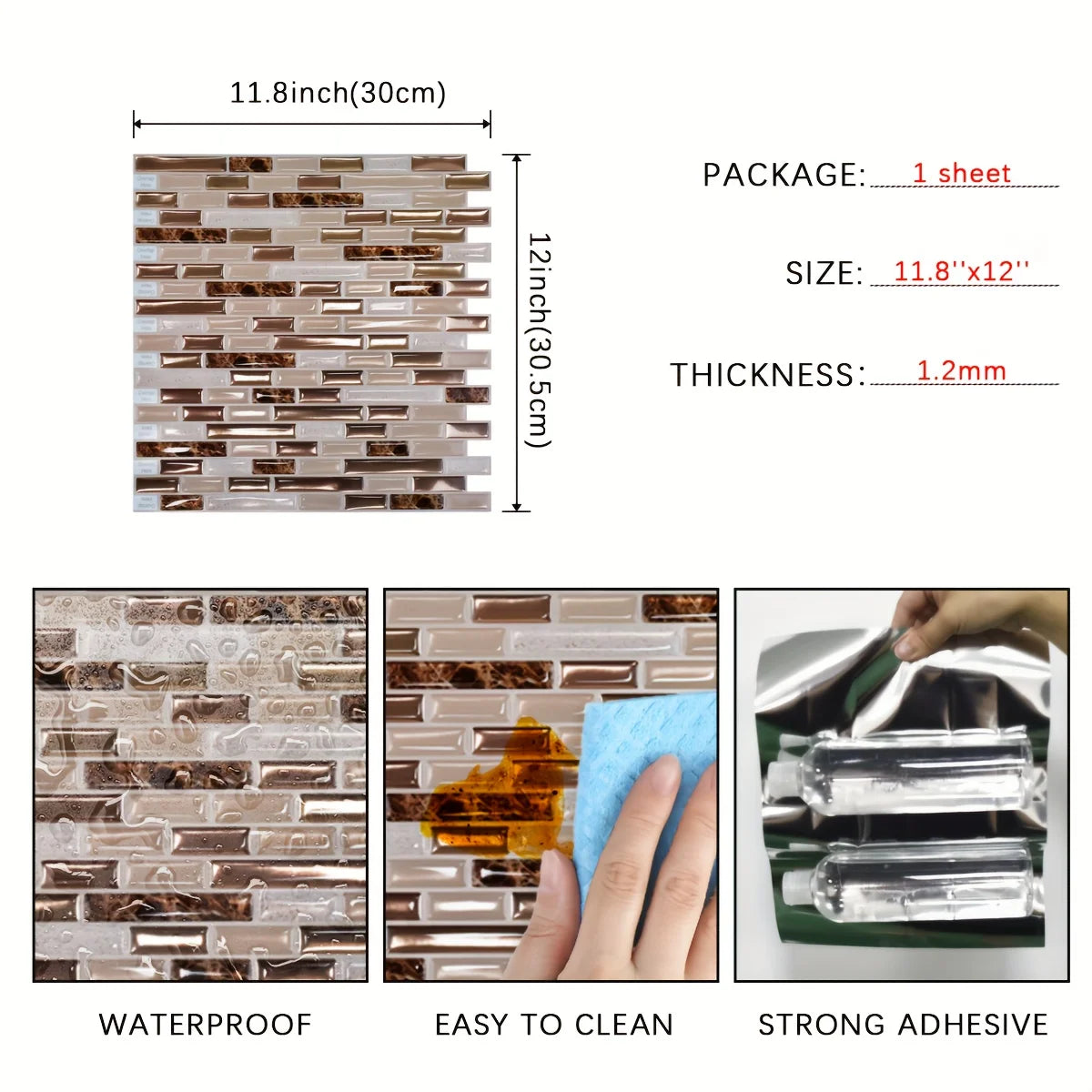 Gold Mosaic Self-Adhesive Wall Tiles for Kitchen and Bathroom