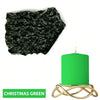 Christmas green candle with a gold wire stand and a dark green dye block.