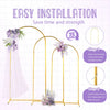 Instructions for easy installation of an adjustable metal arch backdrop kit showing step-by-step assembly.