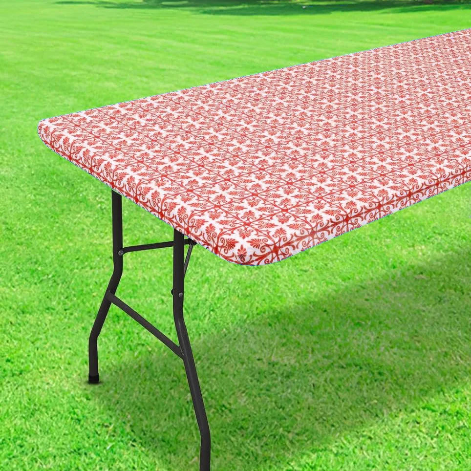 Elastic Fitted Rectangle Tablecloth – Waterproof Vinyl Cover for Indoor & Outdoor Use