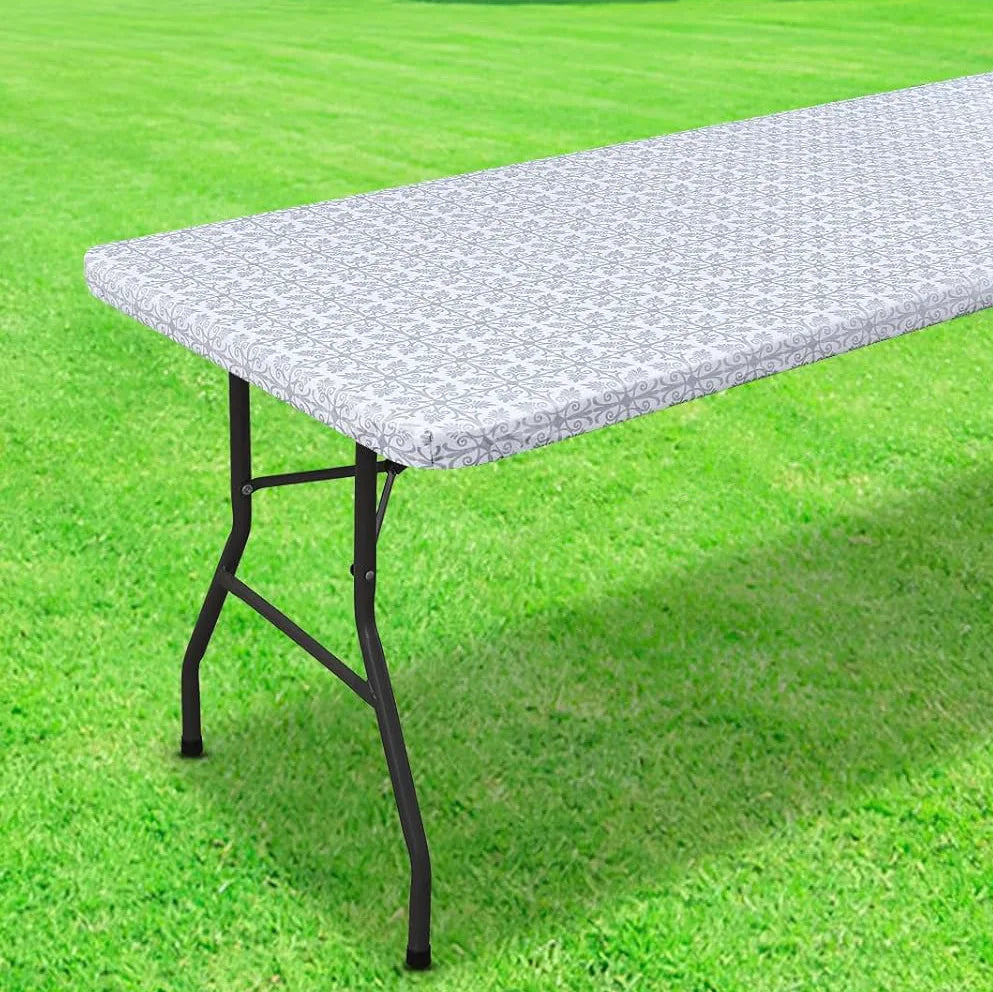 Elastic Fitted Rectangle Tablecloth – Waterproof Vinyl Cover for Indoor & Outdoor Use