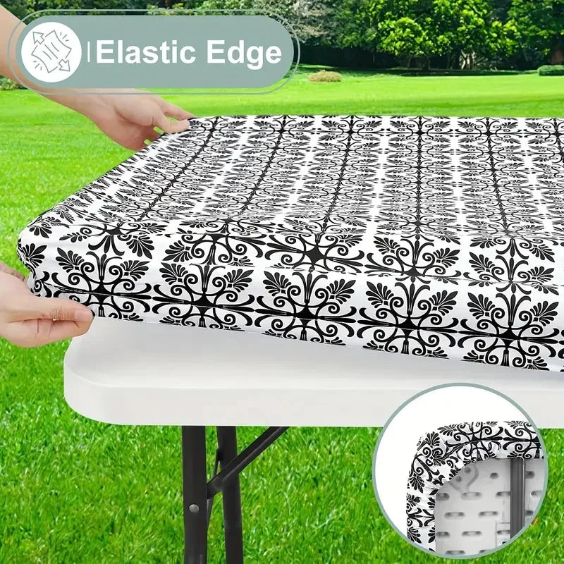 Elastic Fitted Rectangle Tablecloth – Waterproof Vinyl Cover for Indoor & Outdoor Use